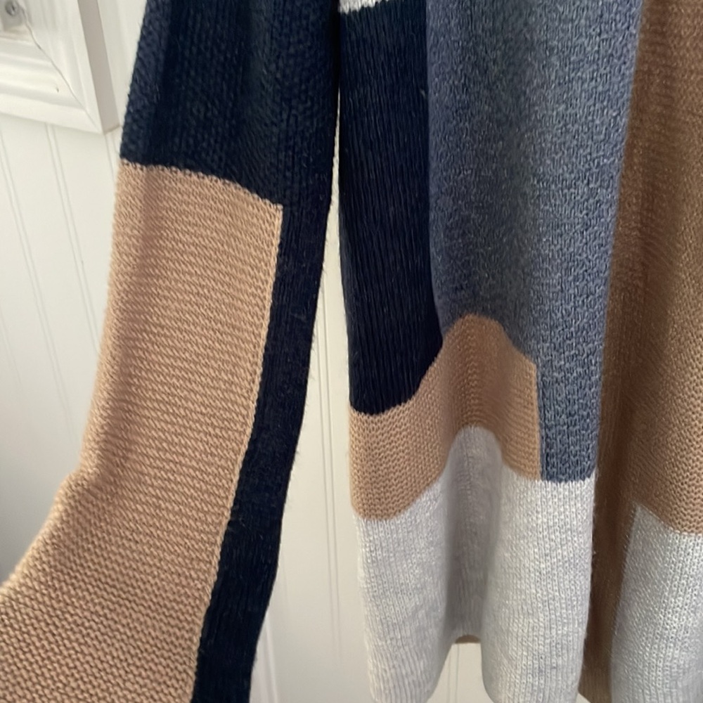Lucky Brand Patchwork Open Long Cardigan Navy Gray Tan Textured Loose size XS - Picture 5 of 12